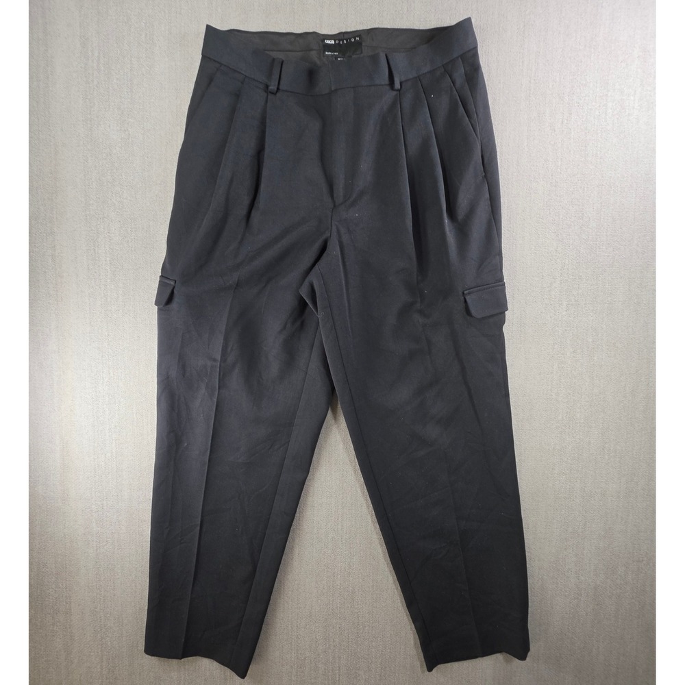 ASOS DESIGN Cargo Trousers Men 32x30 Black Pleated Tapered Smart Casual Pants